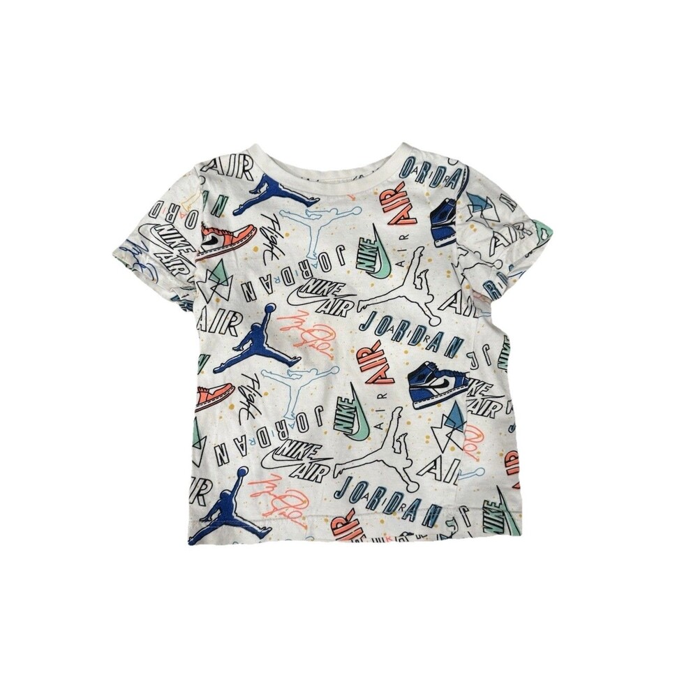 Nike Air Jordan Shirt Youth Boys Large White All Over Print Short Sleeve Kids M